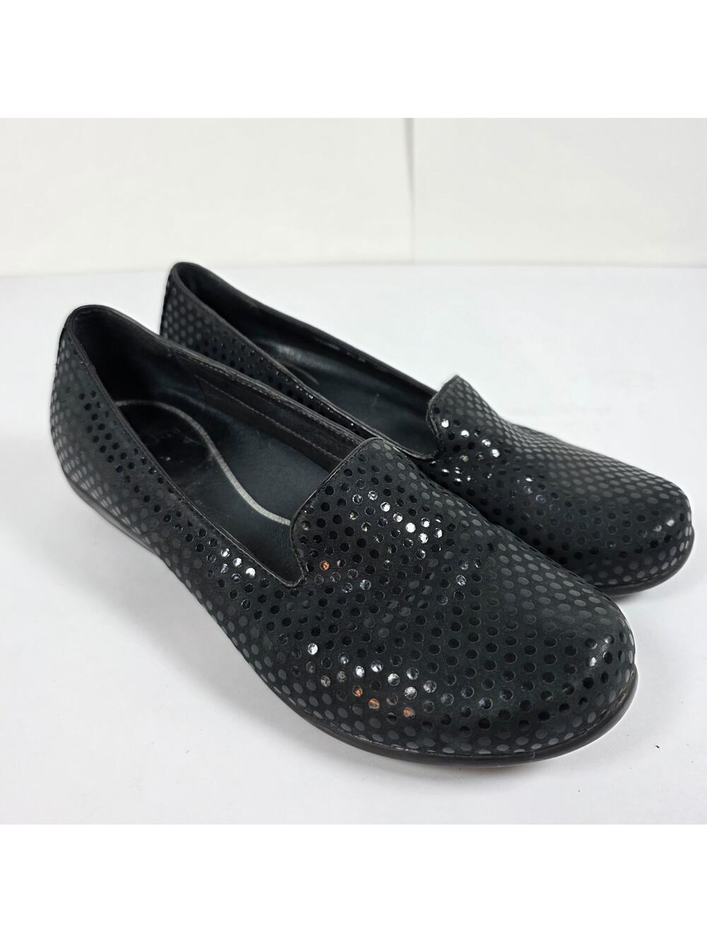 Dansko Olivia Slip On Shimmer Polka Dot Flats Loafers Blue Women’s Size 7.5 EU38